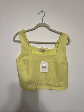 Scalloped Square Neck Yellow Cotton Camisole